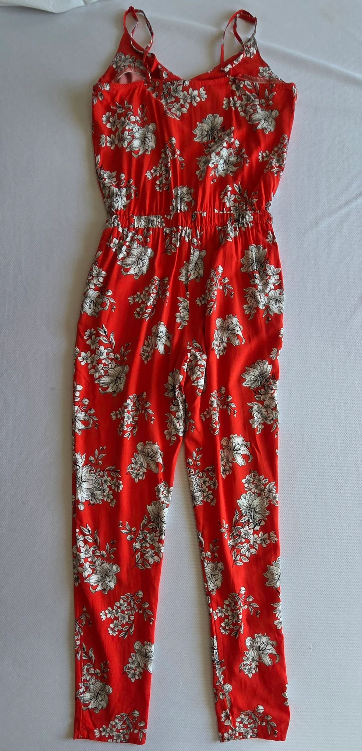 Combi-broek rood koraal met bloemenprint M 38 lichte combinatie bretels – photo 3